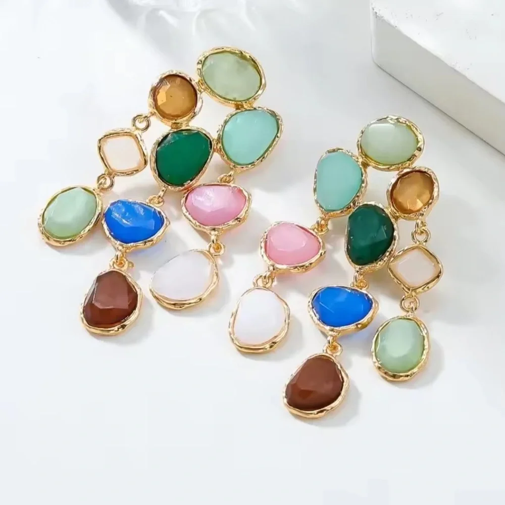 Artisan Mosaic Bold Multicolor Crystal Drops Earrings